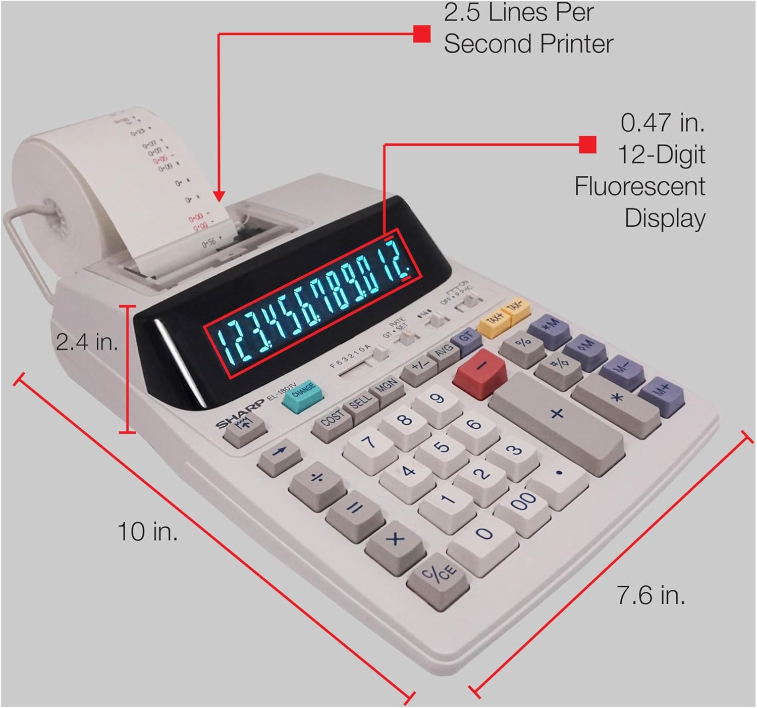 Sharp EL-1801V Ink Printing Calculator, 12-Digit LCD, AC Powered, Off-White, Ideal for Business & Office Use, Easy-to-Read Display & Durable Design - Image 6