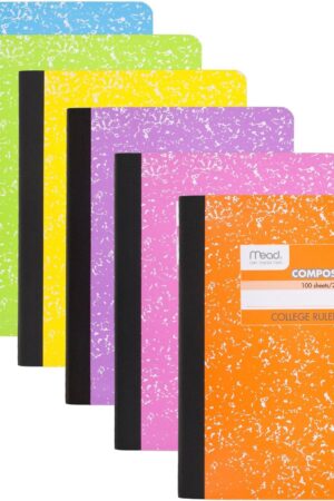 Mead Composition Notebook, College Ruled 7.5" x 9.75" Paper, 100 Sheets, Assorted Colors, 6 Pack (850106-ECM)