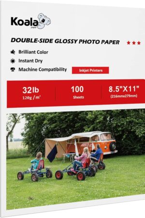 Koala Double Side Thin Glossy Photo Paper 8.5x11 Inches 120gsm 100 Sheets Compatible with Inkjet Printer and Dye Ink 32LB