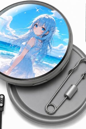 Digital Pin Digital Badge with Image Video GIF and Scrolling Text Display with Touch Screen Customizable Anime Style Wearable, Smart Button for Fan Events, Cosplay and Fandoms (Gray)