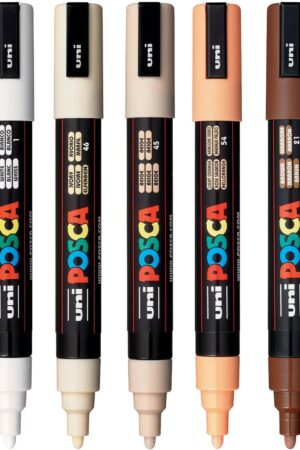 posca Paint Art Markers, Set of 5 5M Medium Markers with Reversible Tips, Neutral Collection