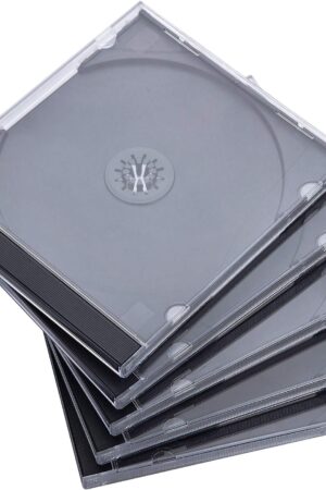 Maxtek 10.4 mm Standard Single Clear CD Jewel Case with Assembled Black Tray, 50 Pack