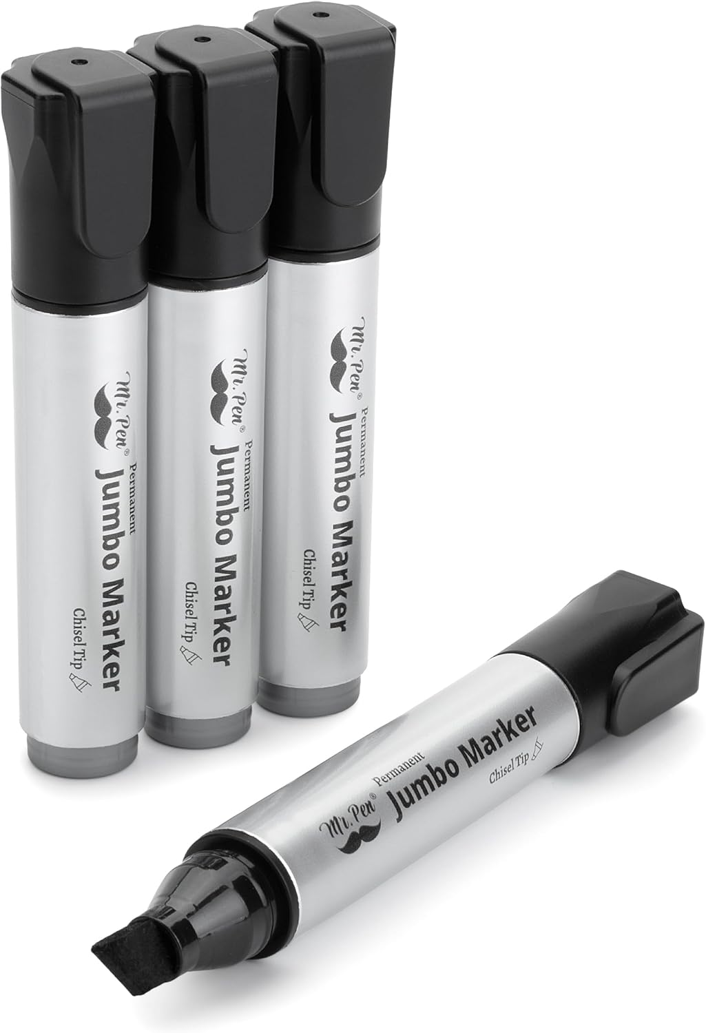 Mr. Pen- Jumbo Permanent Markers, 4 Pack, Black, Chisel Tip, Wide Tip, Large, Thick Permanent Markers for Canvas, Posters Board, Fabric, Window, Glass, Wood, Waterproof, Quick Dry