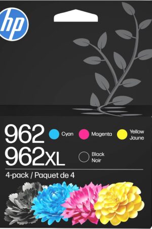 HP Original 962 Cyan, Magenta, Yellow / 962XL Black Ink Cartridges (4-Pack) | Works OfficeJet 9010 Series, OfficeJet Pro 9010, 9020 Series | Eligible for Instant Ink | 3JB34AN