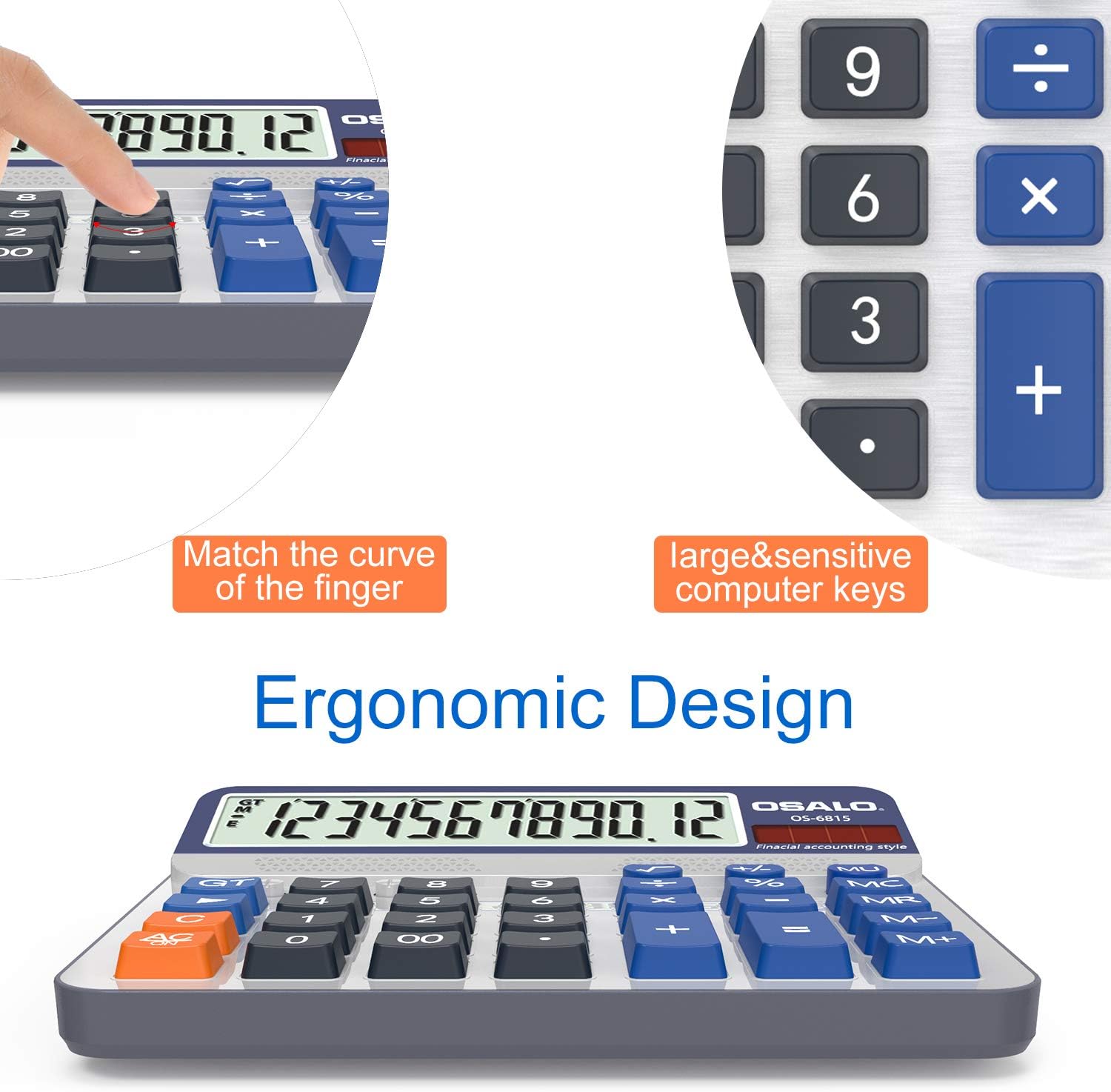 Desktop Calculator Extra Large 5-Inch LCD Display 12-Digit Big Number Accounting Calculator with Giant Response Button, Battery & Solar Powered, Perfect for Office Business Home Daily Use(OS-6815) - Image 3