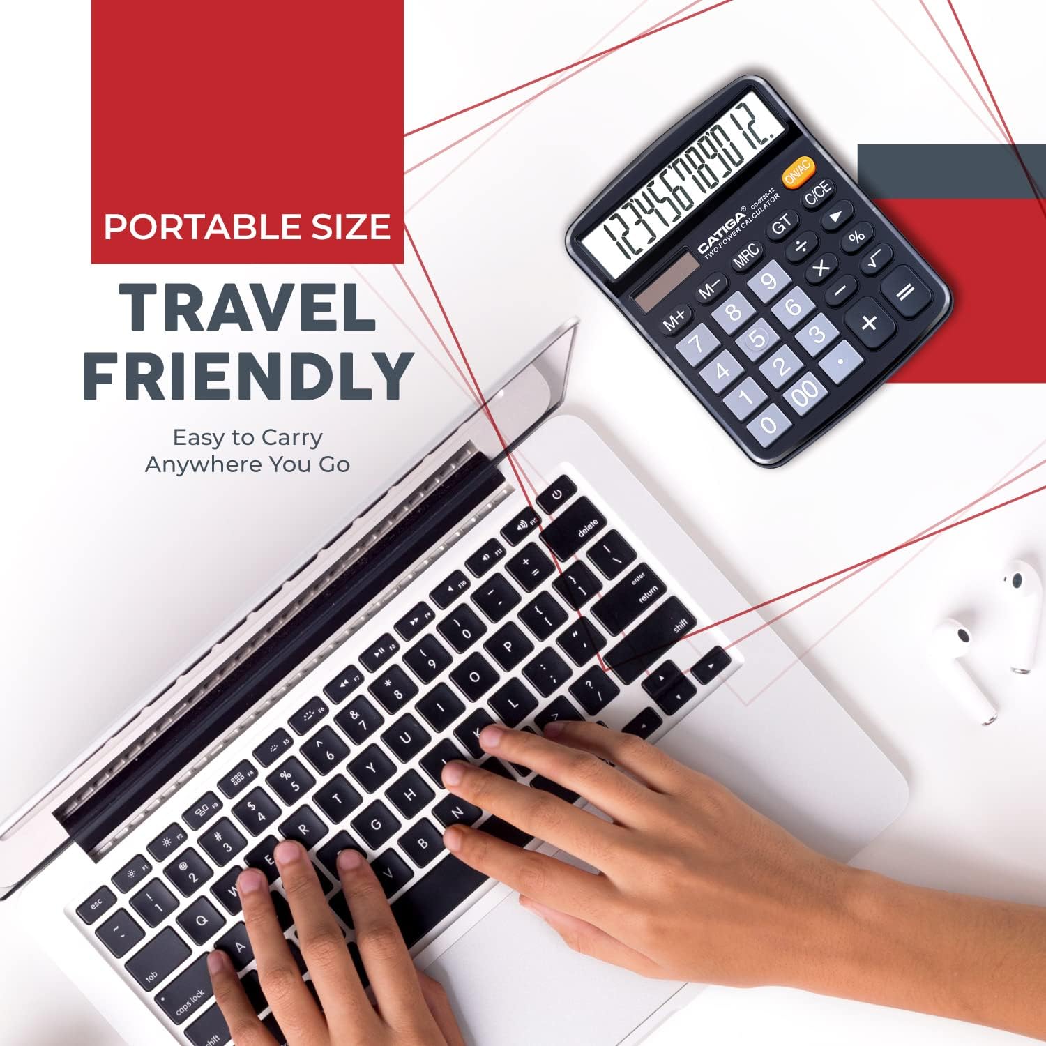 CATIGA 12 Digit Desk Calculator, Desktop Calculators with Large LCD Display & Big Buttons, Dual Power Solar & Battery, Standard Basic 4 Function Calculator for School, Office, Home - Image 7
