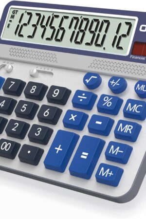 Desktop Calculator Extra Large 5-Inch LCD Display 12-Digit Big Number Accounting Calculator with Giant Response Button, Battery & Solar Powered, Perfect for Office Business Home Daily Use(OS-6815)
