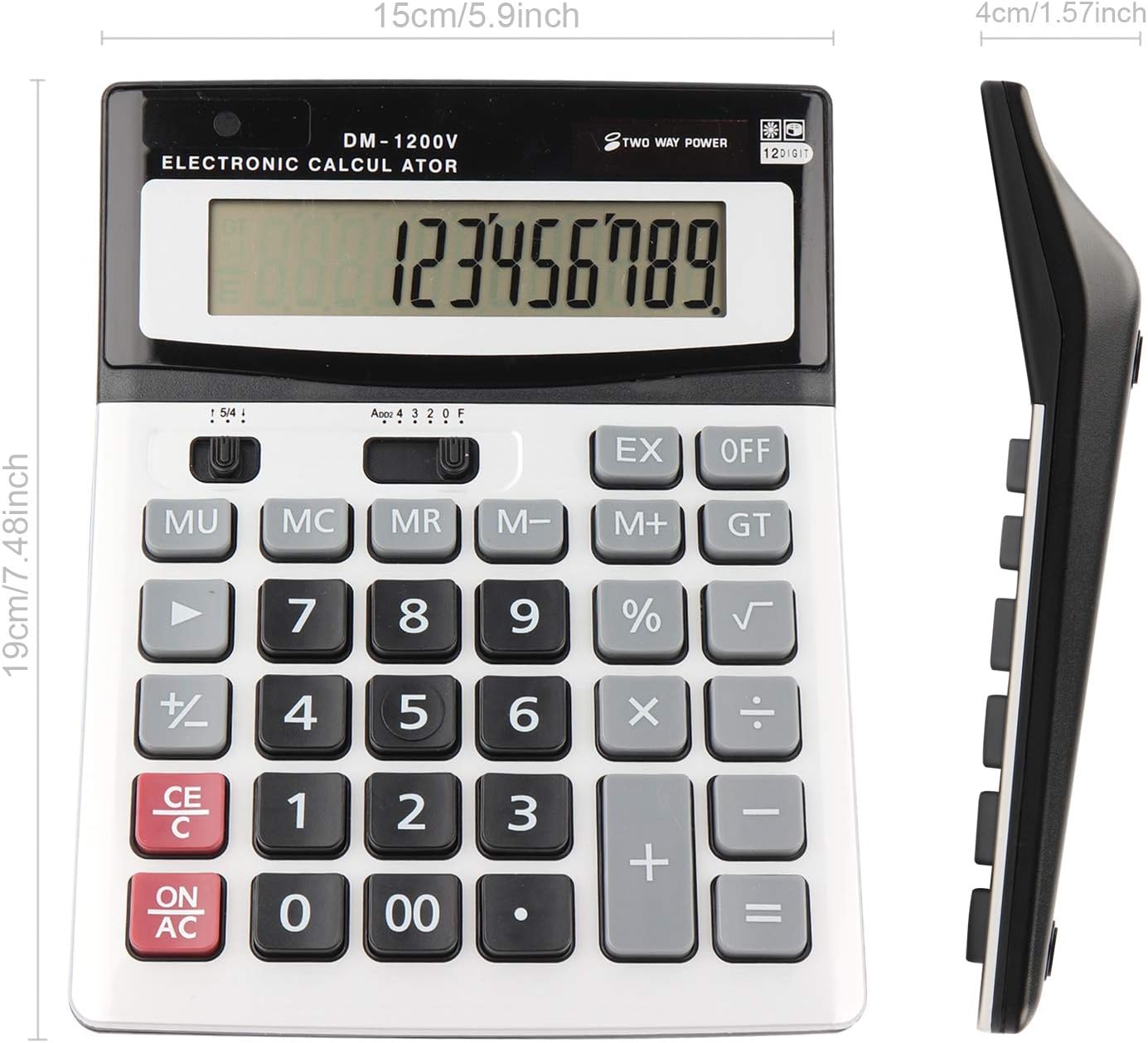 Large Electronic Calculator Counter Solar & Battery Power 12 Digit Display Multi-Functional Big Button for Business Office School Calculating (1 x Calculator) - Image 2
