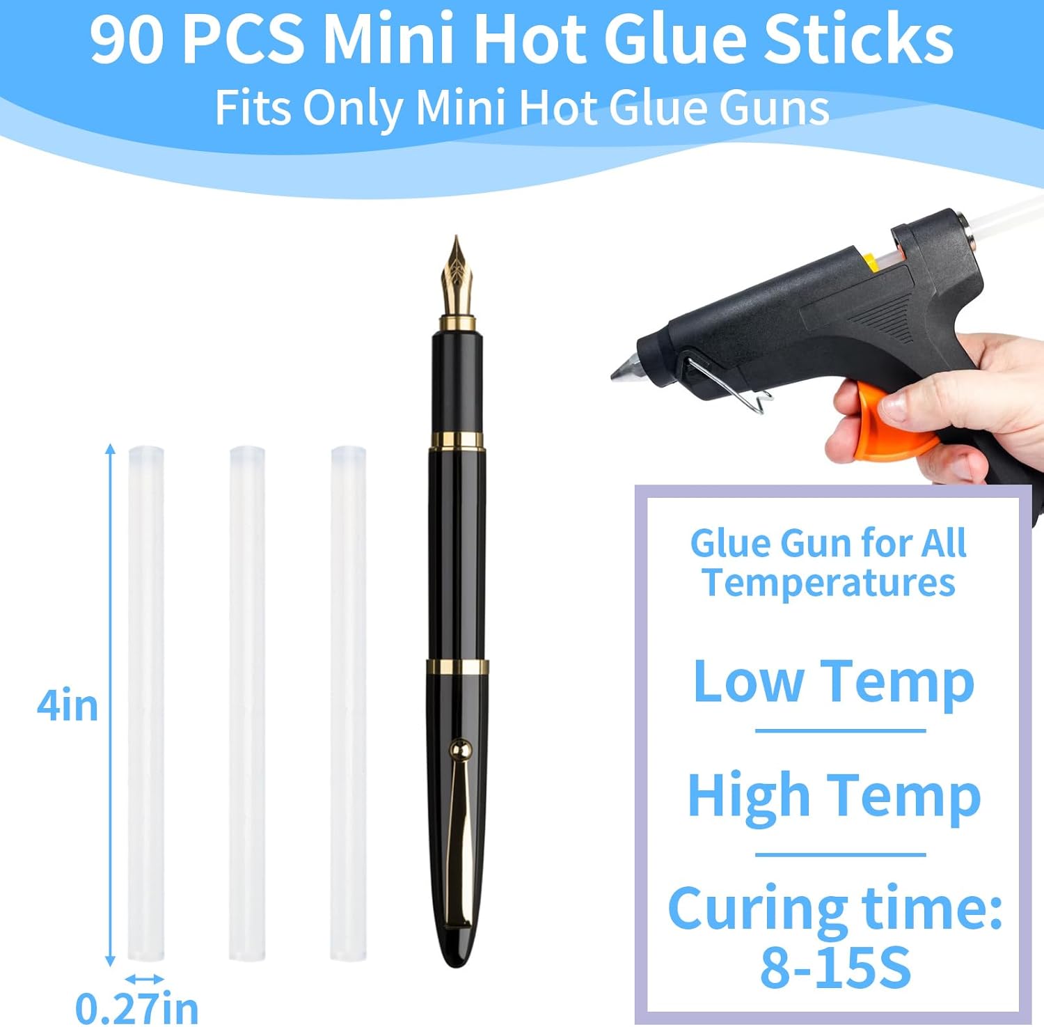 90 PCS Mini Hot Glue Sticks Bulk, Clear Glue Gun Sticks for Metal, Wood, Glass DIY Art Craft & School Projects Craft, Bond (4" X 0.27") - Image 2