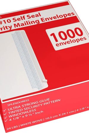 #10 Envelopes Letter Size Self Seal | 1,000 Business Mailing Security Peel and Sealing Envelope | 100% Tinted | no 10 White Windowless Legal Regular Plain Envelops Pack | 4-1/8 x 9-1/2 Inches | 24 LB