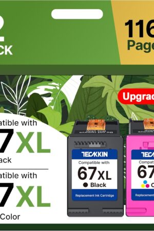67XL Ink Cartridge Black/Color Combo Pack Replacement for HP Ink 67 67XL Printer Ink Works for HP DeskJet 2827e 4227e 2755e 2855e 2800 4155e 2755 2852e Envy 6055e 6000 6455e(2 Pack)