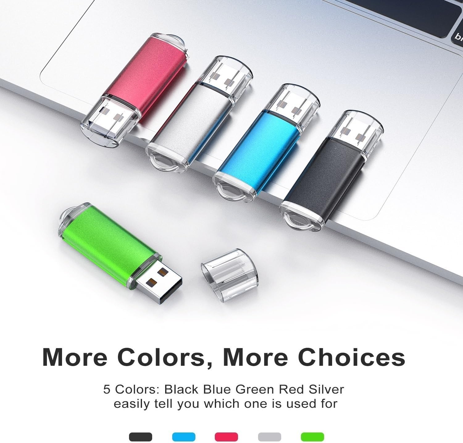 TOPESEL 5 Pack 32GB USB 2.0 Flash Drive Memory Stick Thumb Drives (5 Mixed Colors: Black Blue Green Red Silver) - Image 6