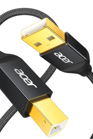 acer Printer Cable 15ft, USB A to USB B Cable, High Speed Nylon Scanner Printer Cord, Aluminum Case & Gold-Plated, USB 2.0 B Cable for HP, Canon, Brother, Samsung, Dell, Epson, Lexmark, Xerox and More