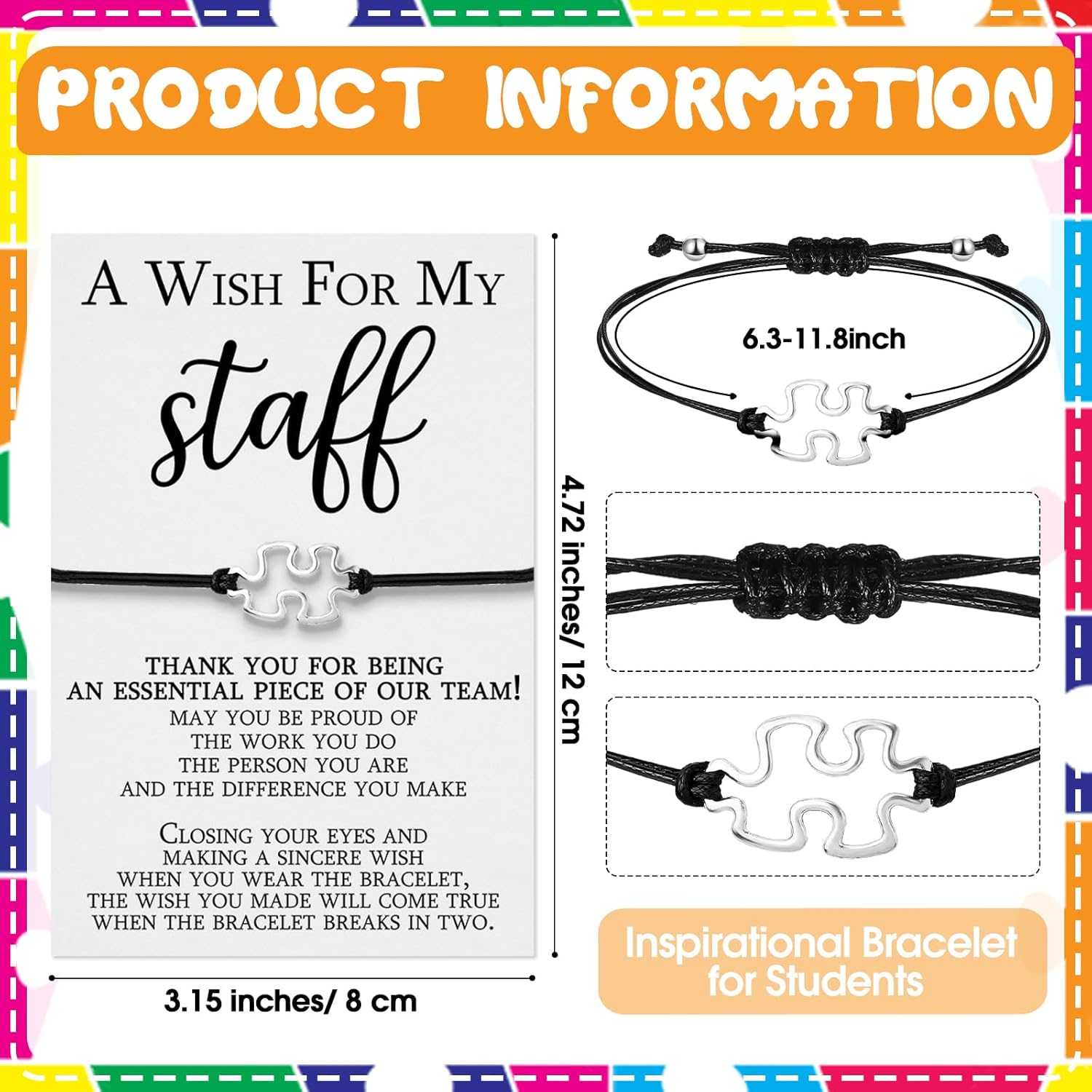 Huquary Staff Appreciation Gifts Cna Week Gifts Bulk 2026 Team Puzzle Piece Bracelet Bulk with Thank You Postcard a Wish for My Staff Inspirational Favors for Nurse, Coworkers - Image 2