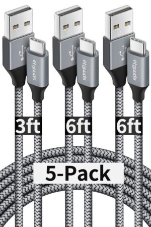 etguuds USB A to USB C Cable 5-Pack (3/3/6/6/10 ft), Fast Charging Type C Charger Cord for iPhone 17 16 15 Pro Max Plus Air, Samsung Galaxy S25 S24 S23 S22 S21 S20 A56 A17 A16, Pixel, Moto G, Gray