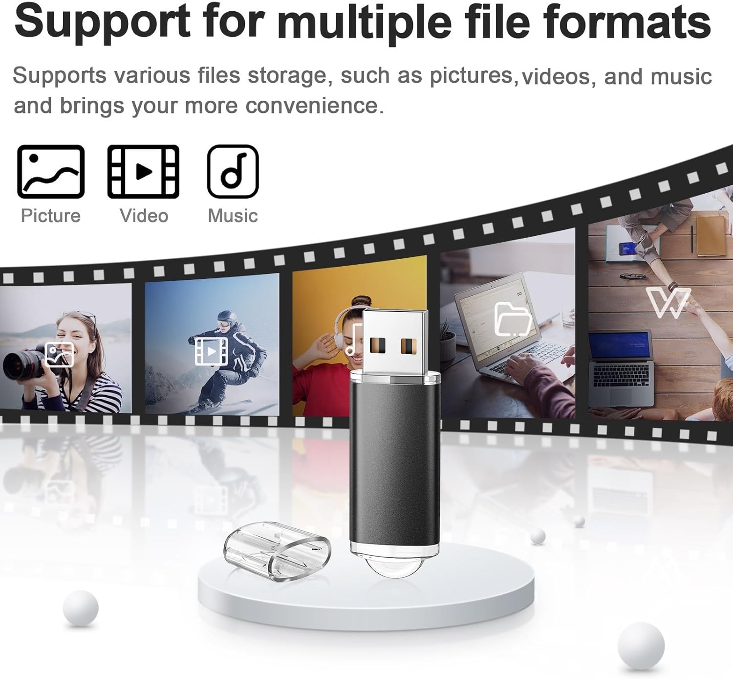TOPESEL 5 Pack 32GB USB 2.0 Flash Drive Memory Stick Thumb Drives (5 Mixed Colors: Black Blue Green Red Silver) - Image 3