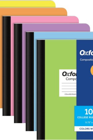 Oxford Composition Notebooks, 6 Pack, Cover Colors Vary, College Ruled Paper, 9-3/4 x 7-1/2 Inch School Journals, Assorted Pastel Covers, 100 Sheets, per Book (63760)