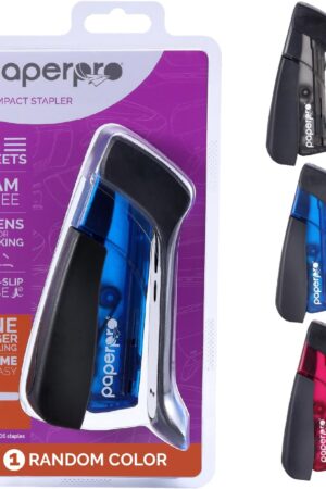 PaperPro Compact Classic Desktop Stapler, 15 Sheet Capacity, No Effort, Includes 105 Staples, One Finger, 80% Easier Stapling, Assorted (Colors May Vary)