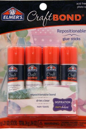 ELMER'S E4020 CraftBond Repositionable Glue Sticks, 4 Sticks per Pack, 6 Grams per Stick, Clear