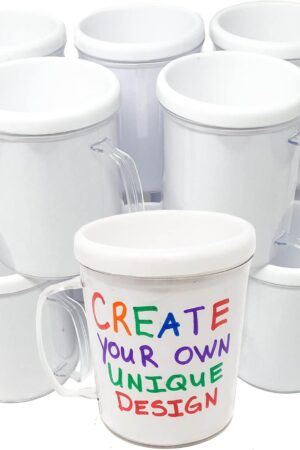 Podzly 12 DIY Personalized Coffee Mugs - White Reusable Coffee Cup for Cold and Hot Drinks, Design and Customize with Words, Letters, Photo and Logo, Ideal Gift for Father's Day, Mom and Grand Parents