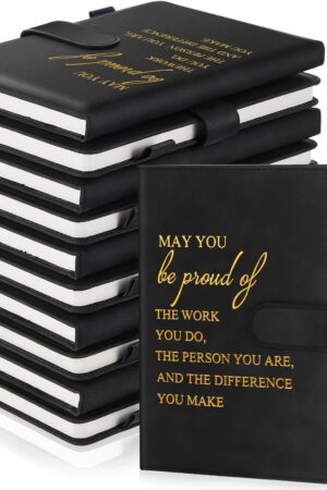 Kosiz 20 Pcs/10 Sets Employee Appreciation Gift Bulk A5 Leather Notebook and Inspirational Journal Pen Thank You Gift for Fathers Day Coworkers Teacher CNA Nurse(Black,Proud)