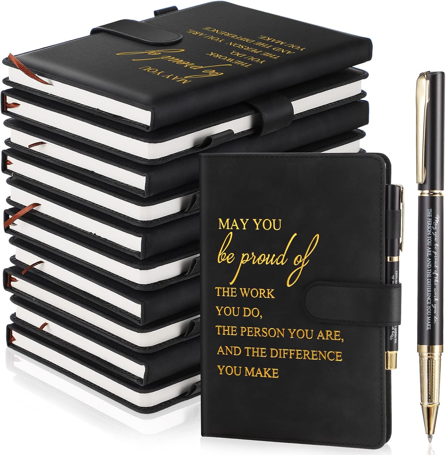 Kosiz 20 Pcs/10 Sets Employee Appreciation Gift Bulk A5 Leather Notebook and Inspirational Journal Pen Thank You Gift for Fathers Day Coworkers Teacher CNA Nurse(Black,Proud)