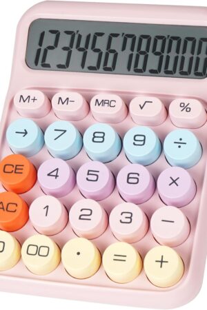 Mechanical Switch Calculator with Big Buttons, Calculators Desktop, 12 Digits, Large LCD Display, Desk Calculator, Cute Pink Calculators for Teachers Students Basic Office (Pink)