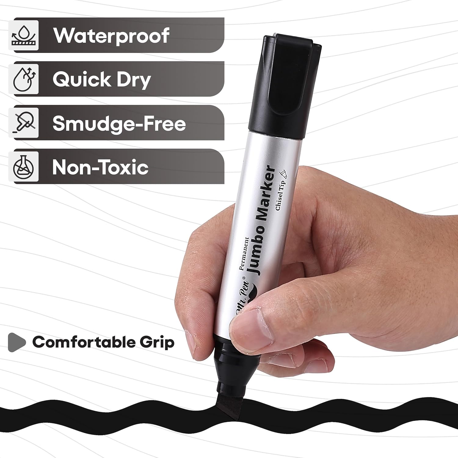 Mr. Pen- Jumbo Permanent Markers, 4 Pack, Black, Chisel Tip, Wide Tip, Large, Thick Permanent Markers for Canvas, Posters Board, Fabric, Window, Glass, Wood, Waterproof, Quick Dry - Image 5