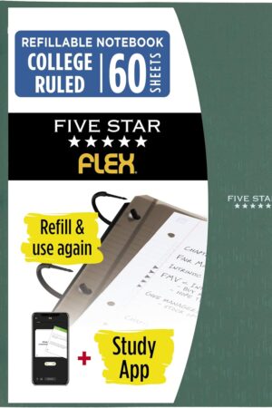 Five Star Flex Refillable Notebook + Study App, College Ruled Paper and 1 Inch TechLock Ring Binder with Pockets, Tabs and Dividers, 200 Sheet Capacity, Seaglass Green (293280AQ8)