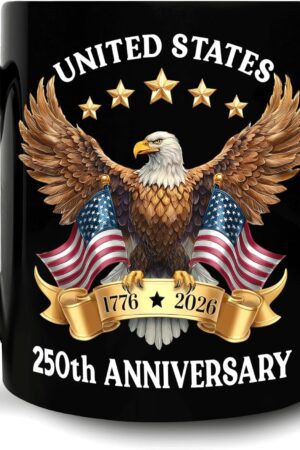 Hyturtle 250th Anniversary of America Coffee Mug, 250th Anniversary USA Mug, US Eagle Gifts for Men, Women, American Flag 1776-2026 Patriotic Keepsake, American USA Flag Black Coffee Tea Cup