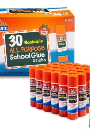 Elmer's All Purpose School Glue Sticks, Acid-Free and Washable, Clear, 7 Grams, 30 Count - Craft Projects, Poster, Classroom Supplies, #1 Teacher Brand