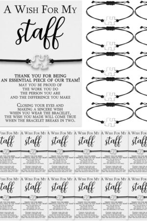 Huquary Staff Appreciation Gifts Cna Week Gifts Bulk 2026 Team Puzzle Piece Bracelet Bulk with Thank You Postcard a Wish for My Staff Inspirational Favors for Nurse, Coworkers
