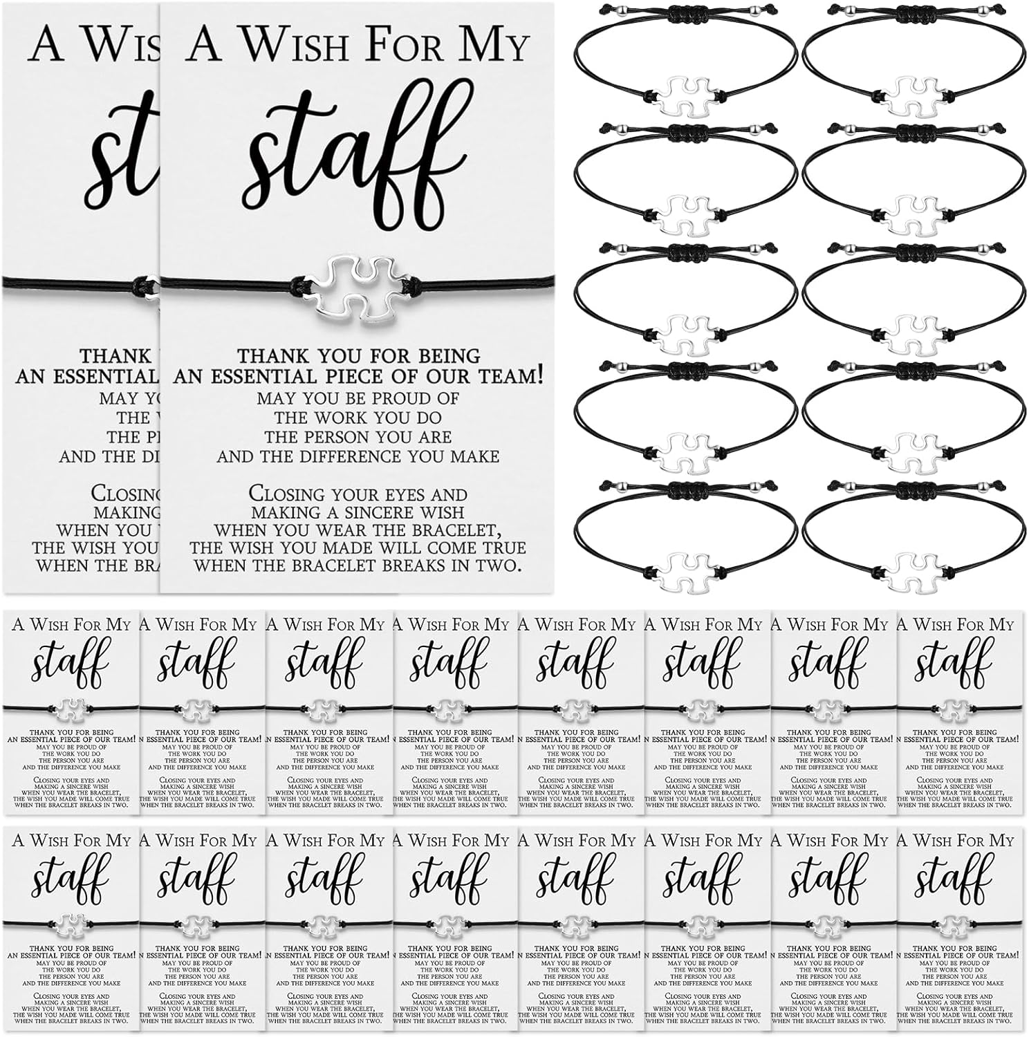 Huquary Staff Appreciation Gifts Cna Week Gifts Bulk 2026 Team Puzzle Piece Bracelet Bulk with Thank You Postcard a Wish for My Staff Inspirational Favors for Nurse, Coworkers
