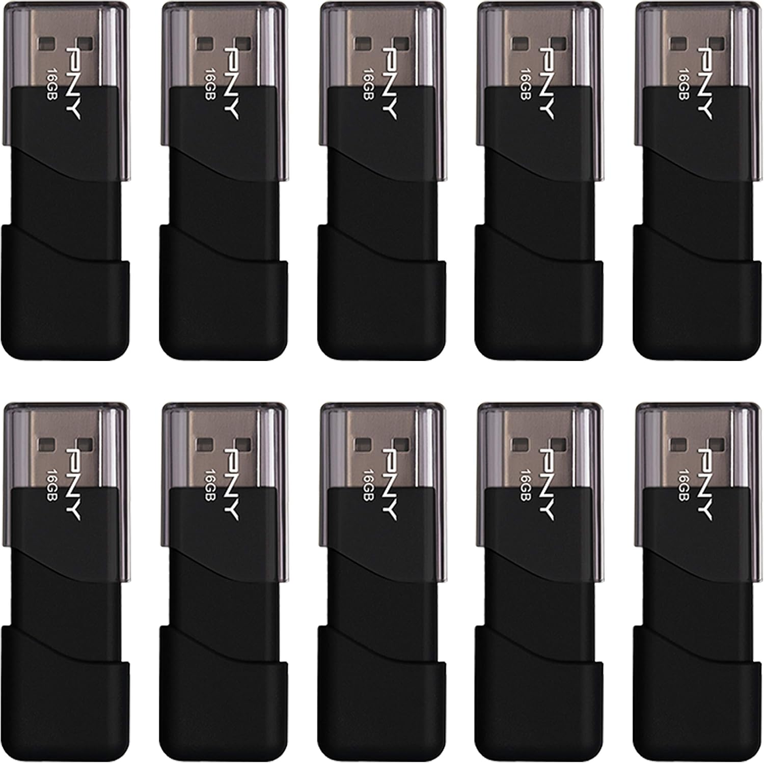 PNY 16GB Attaché 3 USB 2.0 Flash Drive, Black (Pack of 10)