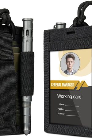 OneTigris Tactical ID Card Holder Hook & Loop Patch Badge Holder Neck Lanyard Key Ring and Credit Card Organizer (Black)