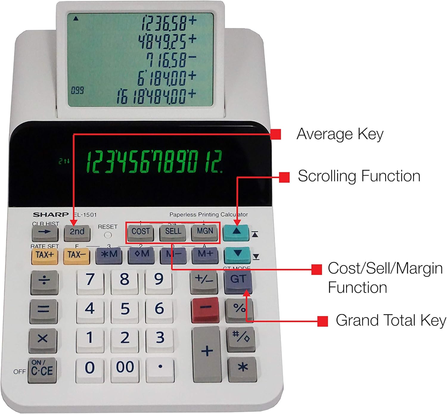 Sharp El-1501 Compact Cordless Paperless Large 12-Digit Display Desktop Printing Calculator That Utilizes Printing Calculator Logic - Image 7