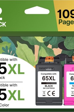 65XL Ink Cartridges Black/Color Combo Pack High-Yield Replacement for HP Ink 65 65XL Ink Cartridges Work for HP DeskJet 3755 3772 3700 3752 3722 2600 2622 Envy 5055 5000 5070 5052 (1 Black,1 Color)
