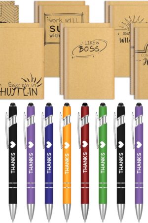 Geyee 24 Pcs Mini Motivational Pens Inspirational Notepads Bulk Appreciation Gifts Small Journals Funny Ballpoint Pen Set Prizes Men Women Office Travel Party Favors(Employee)
