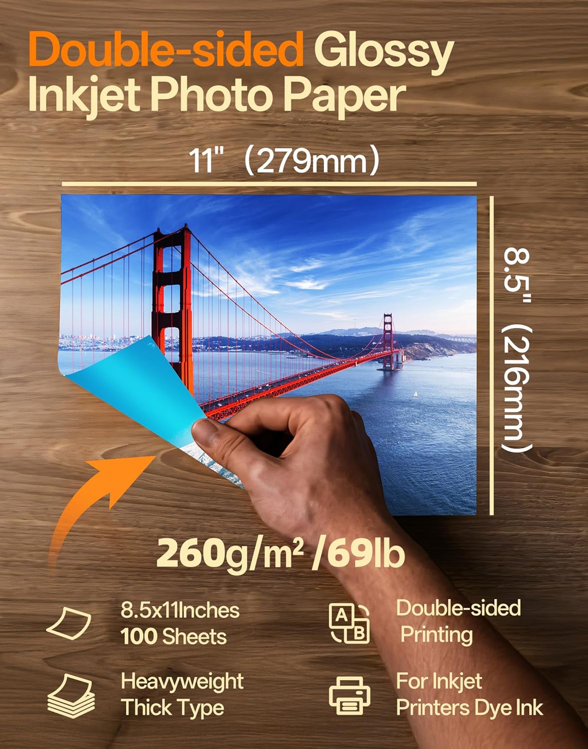Uinkit Thick Photo Paper Glossy Double Sided 100 Sheets 8.5x11 Heavyweight 68lb 260gsm Inkjet Both Sides Printable 11.8mil A4 Letter size Flyer Bulk Pack 8.5 x 11 Card paper postcard postal A189 - Image 2