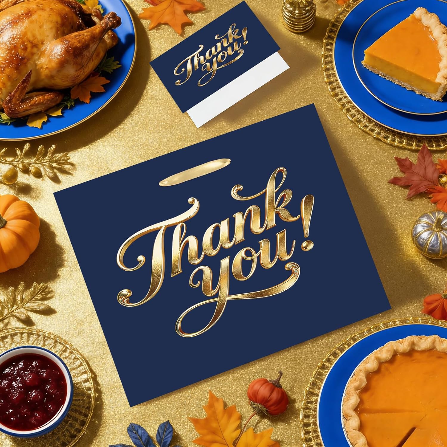 YXYASR Navy Blue and Gold Thank You Gift Bag - Large Gift Wrap Set with Handles - Includes 3 Sheets Gold Tissue Paper and Greeting Card - for Business, Weddings, and Client Appreciation - Image 7