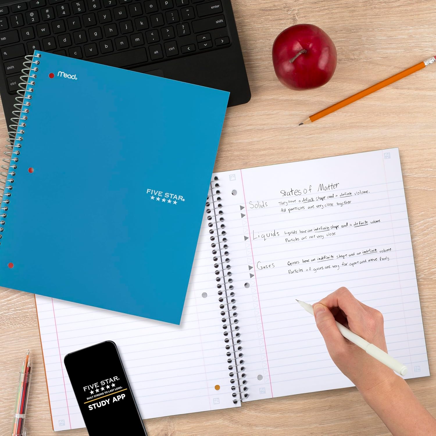 Five Star Spiral Notebook + Study App, 5 Subject, Wide Ruled Paper, 8" x 10-1/2", 200 Sheets, Fights Ink Bleed, Water Resistant Cover, Tidewater Blue (73196) - Image 8