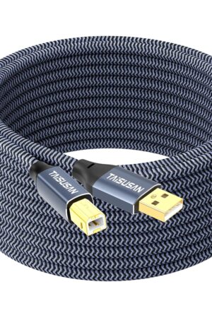 USB Printer Cable 30ft, Type A to B, High Speed Cord Compatible for Keyboard, MacBook, Printers and Scanners - Gray