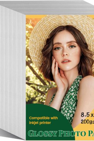 200 Sheets Glossy Photo Paper 8.5x11 Inch, 200GSM/54LB Inkjet Glossy Photo Paper, White Picture Paper for Brochures, Cards, Flyers, Calendars
