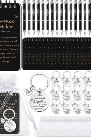 Fulmoon 80 Pcs Employee Appreciation Gifts Set Include Notepad Pen Thank You Keychain Organza Bag, Going Away Retirement Birthday Christmas Team Gift for Member Coworker (Black,Difference Maker)
