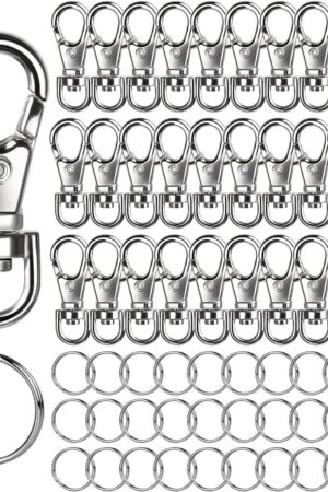 LEOBRO 60PCS Lobster Claw Clasps and Key Rings, 30PCS Keychains Clips and 30PCS Key Chain Ring, Keychain Making kit for Key Chain, Jewelry Making, Art Crafts, Silver