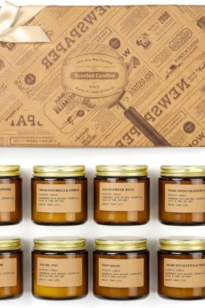 Scented Candles for Home,8 Pack Soy Wax Candle Set,Scented Candles Gift Set,Aromatherapy Candles, Amber Jar Vintage Apothecary Style, 8 Scents Gift Set