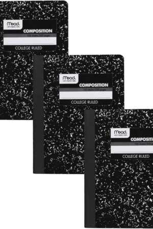 Mead Composition Notebook, 3 Pack, College Ruled Paper, 7-1/2" x 9-3/4", 100 Sheets per Comp Book, Black Marble (38111)
