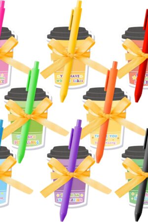 Xqumoi Employee Appreciation Coffee Cup Sticky Notes Set - 24 Set Coffee Self Sticky Writing Memo Pads Ballpoint Pens with Mesh Bag for Coffee Lover Staff Member Colleague Worker School Office Supply