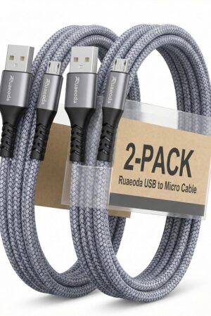 6ft Micro USB Cable 2-Pack, Heavy Duty Pet-Proof Braided Android Charger Cord, Fast Charging Wire with 25000+ Bend Lifespan for PS4 Controller, Kindle & Legacy Tech (Space Grey)