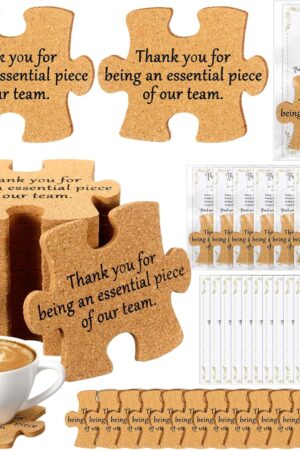 Hushee Inspirational Gift for Coworker Motivational Puzzle Piece Coasters Employee Appreciation Gifts with Cards Bags for Social Worker Staff Office(40 Pcs,Thank You)